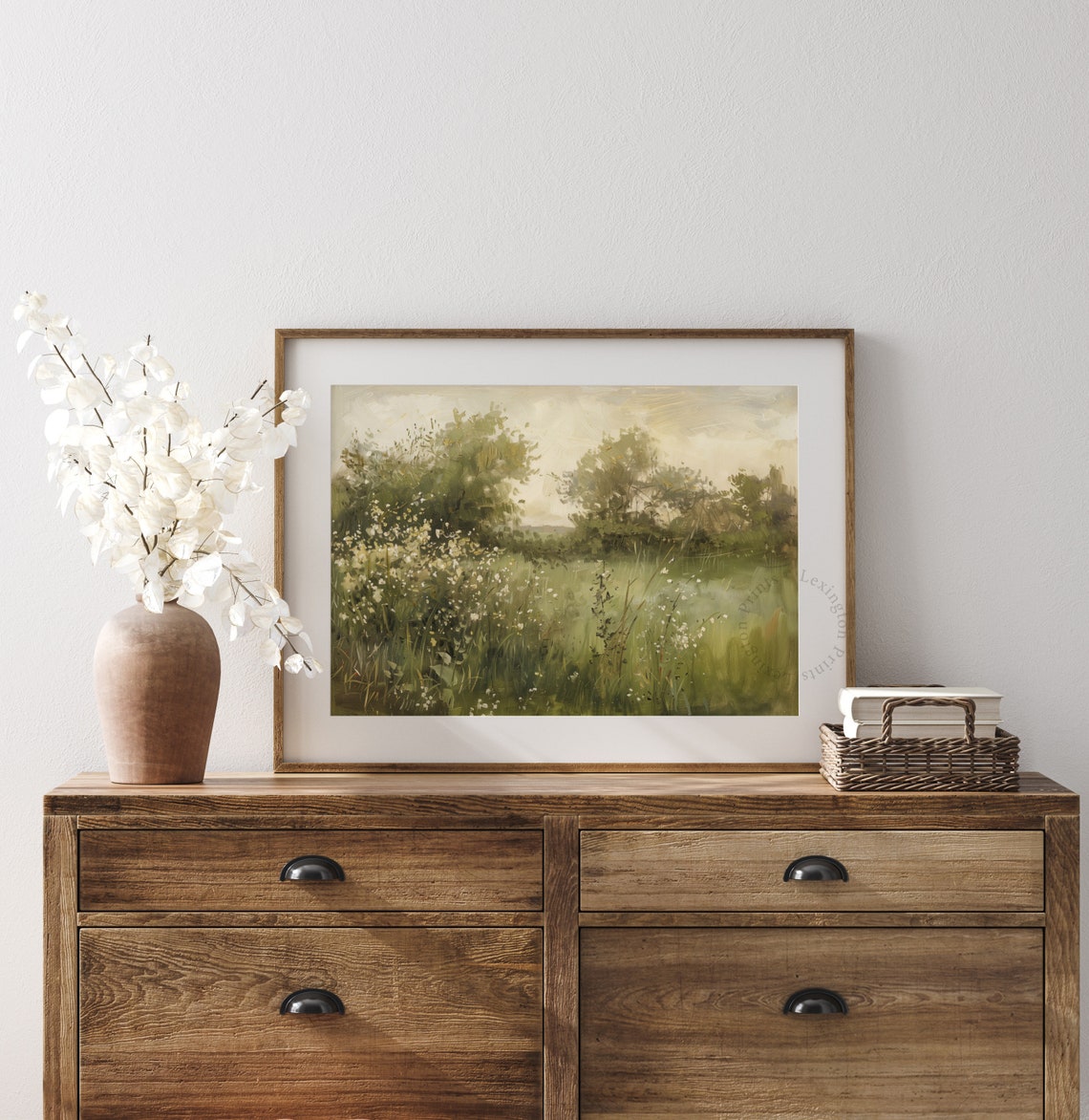 Green Summer Meadow with Wildflowers and Trees Peaceful Wall Art - Image 8