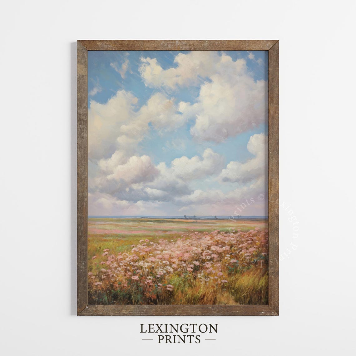 Wildflower Meadow Field Blue Sky Clouds Vintage Spring Painting Poster - Image 4