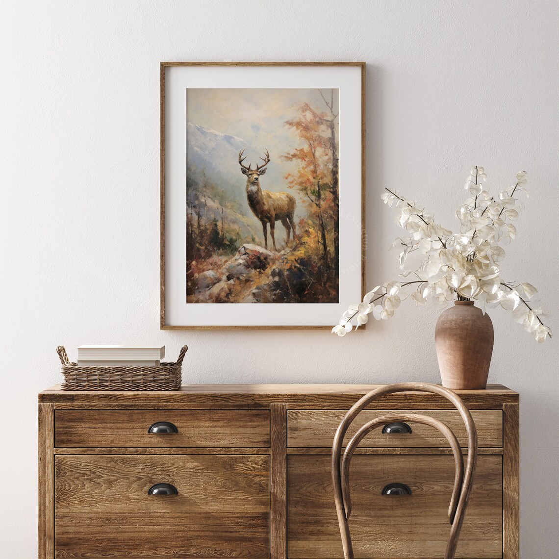Stag in Autumn Mountains Vintage Oil Painting Wildlife Poster - Image 6
