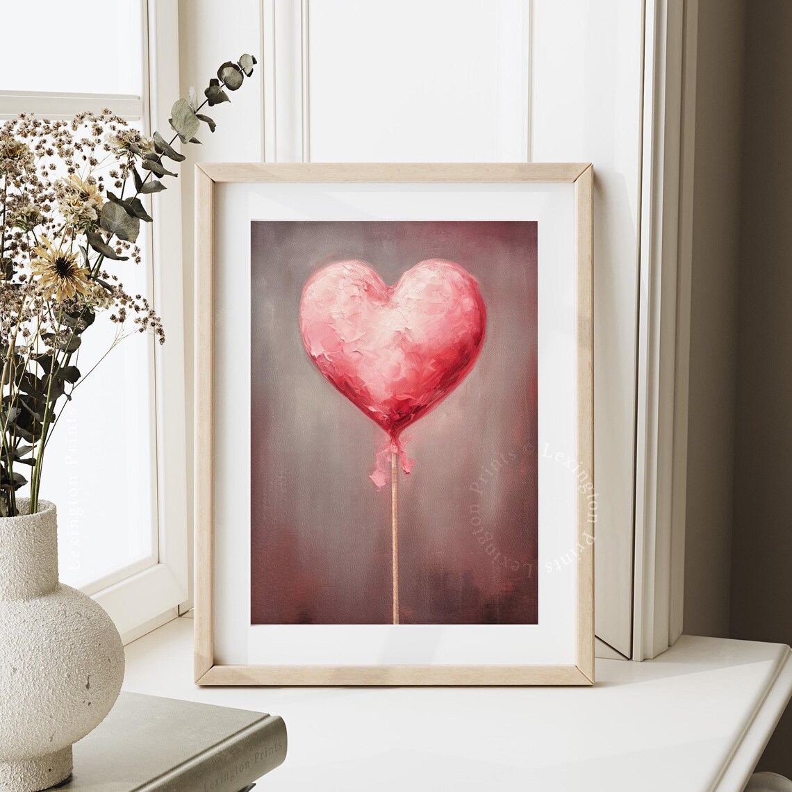Pink Heart Lollipop Romantic Valentine Sweetheart Painting Art Print
