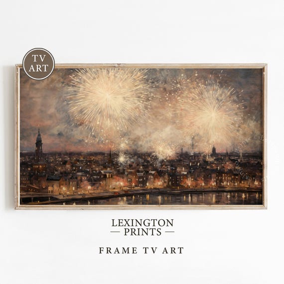 New Year Frame Tv Art New Years Party Art Fireworks Art Tv Frame New Year Holiday Decor Vintage New Years Eve Art Farmhouse 533