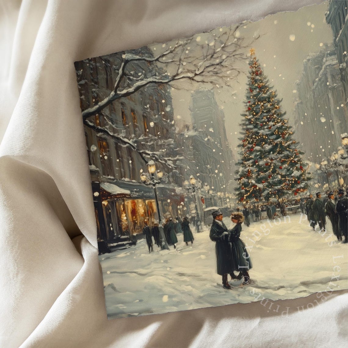 Victorian Street Christmas Tree Snowy Vintage Holiday Scene Poster - Image 6