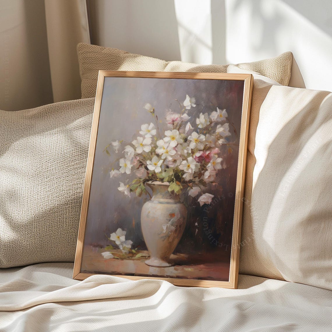 White Blossom Vase Soft Floral Still Life Painting Art Poster - Image 8