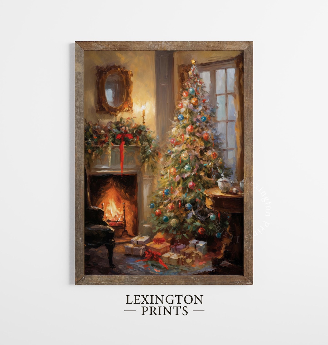 Christmas Tree Fireplace Gifts Warm Vintage Holiday Living Room Poster - Image 2