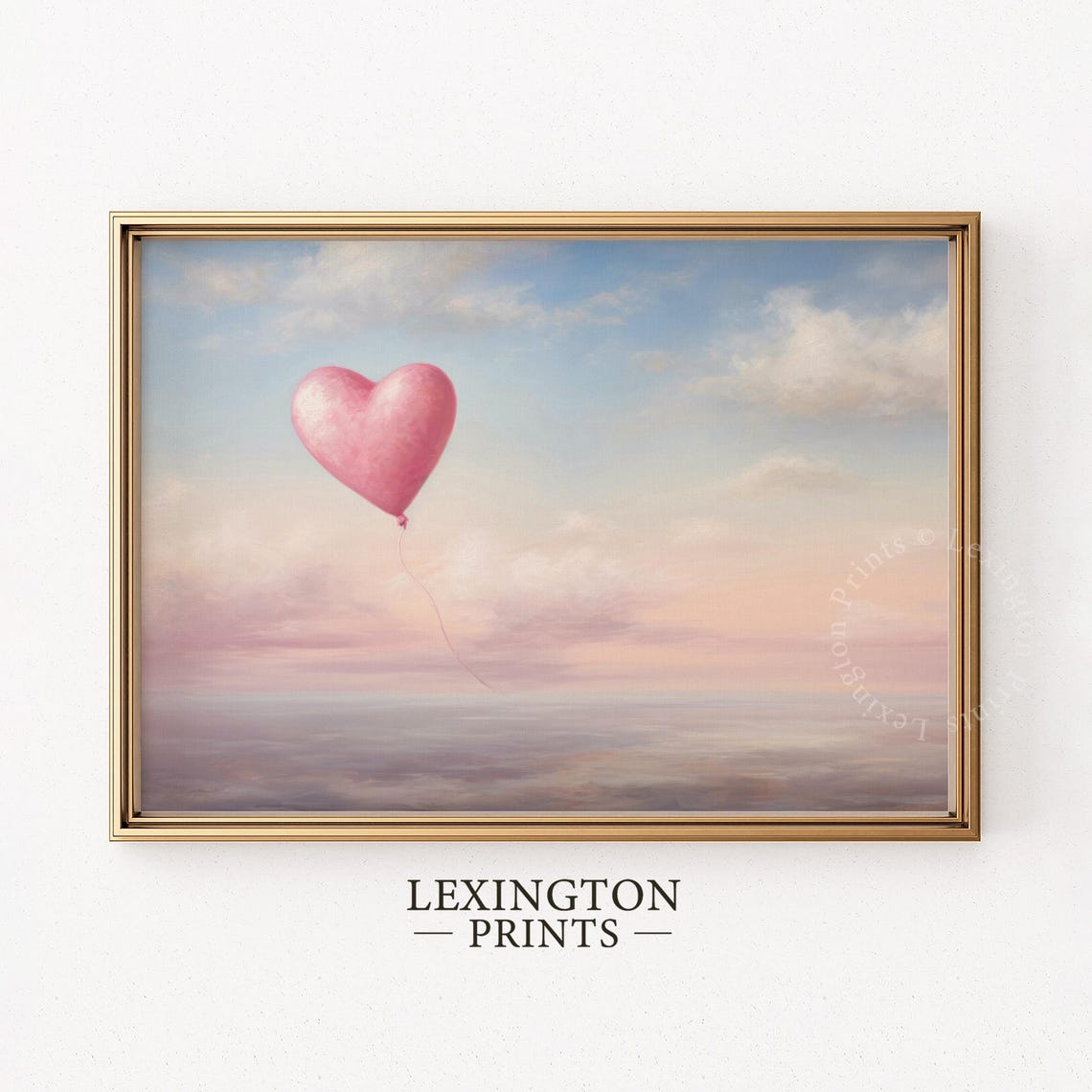 Pink Heart Balloon Floating in Pastel Sky Romantic Valentine Wall Art - Image 5