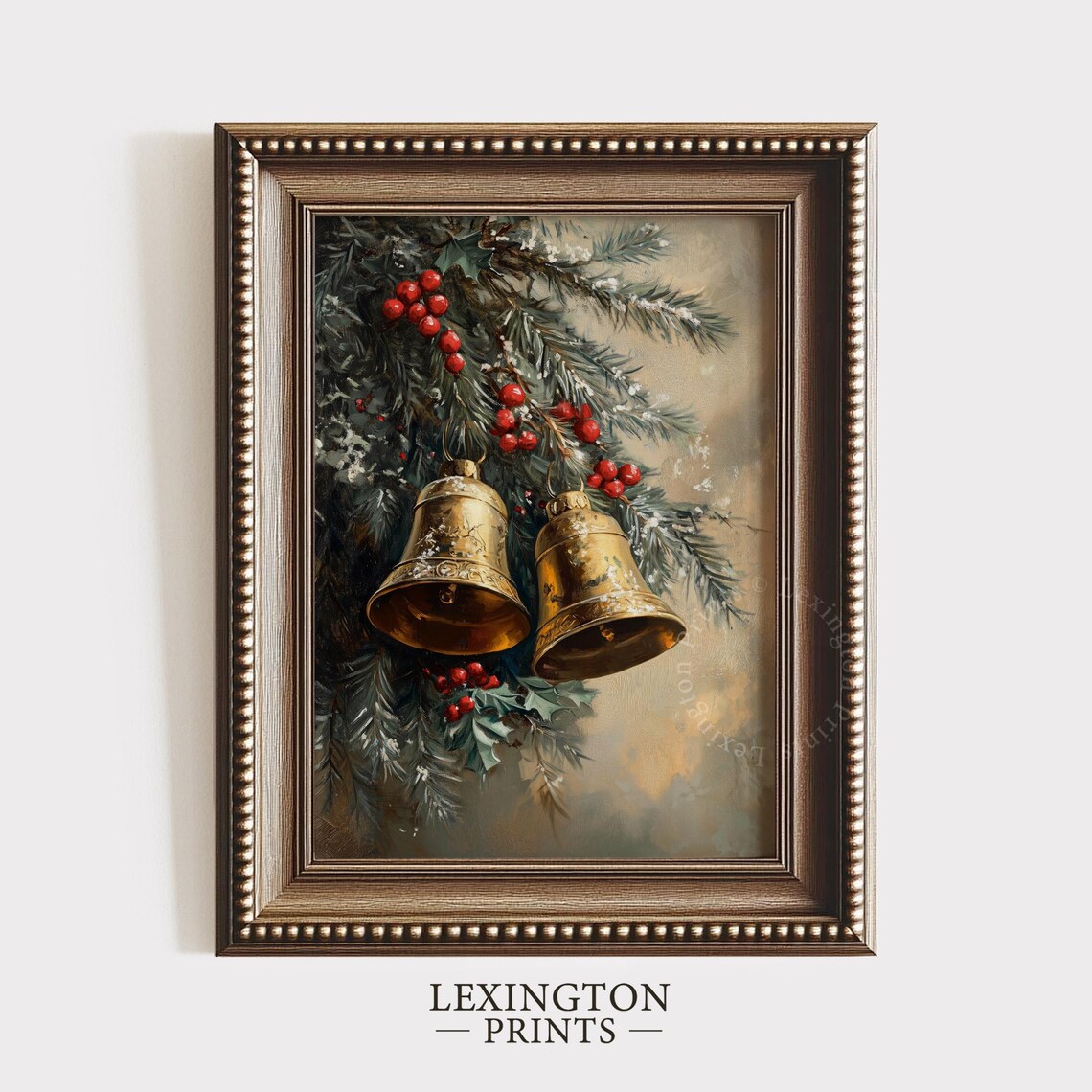 Vintage Christmas Bells Print Christmas Wall Art Moody Winter Wall Art Jingle Bells Painting Farmhouse Christmas Decor Art 958 - Image 3