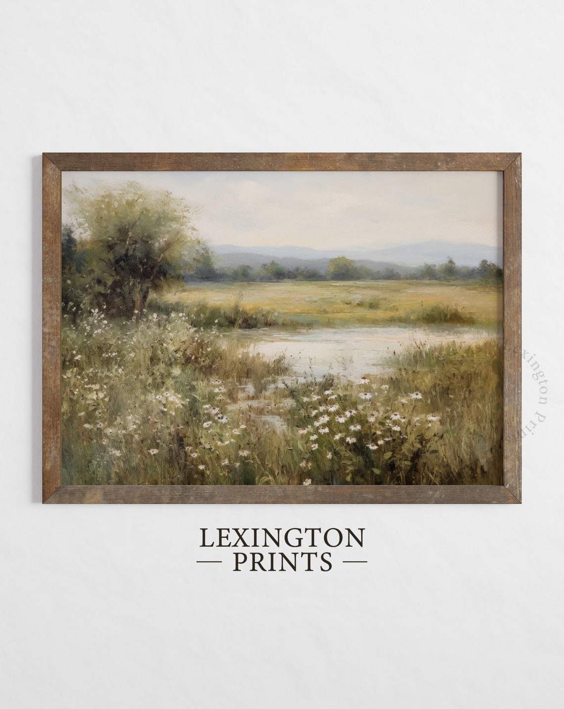 Wildflower Field Pond Landscape Vintage Spring Meadow Wall Art - Image 2