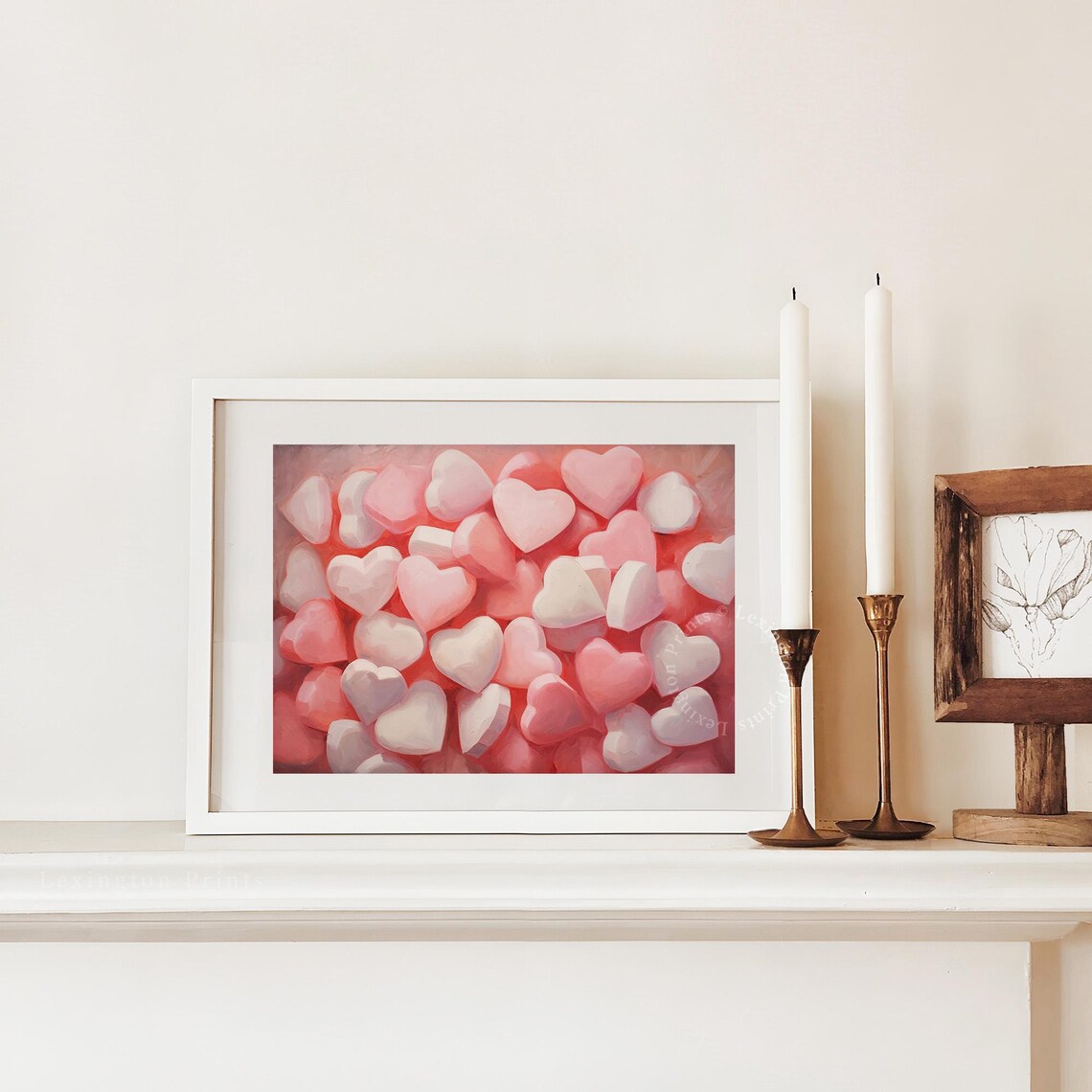 Pink and White Candy Hearts Pile Valentine Sweet Treat Love Art Print - Image 3