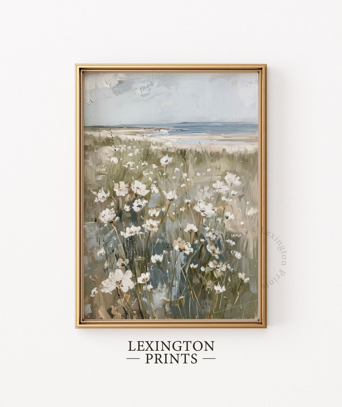 Coastal Wildflower Field with Ocean View Summer Vintage Wall Art - Image 6