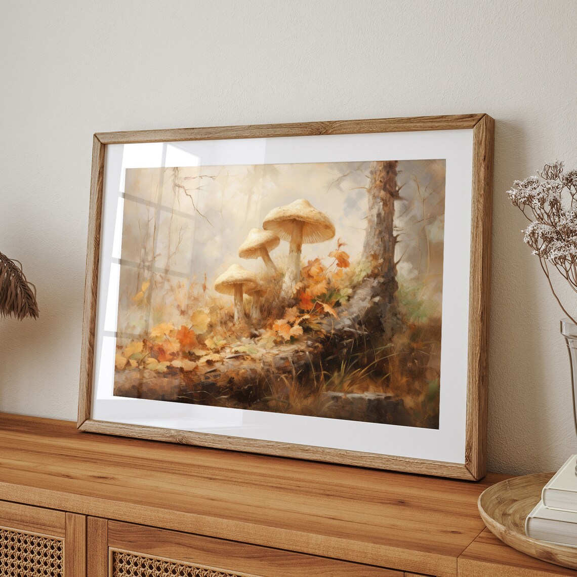 Cream Forest Mushrooms among Fall Leaves Woodland Decor Poster - Image 7