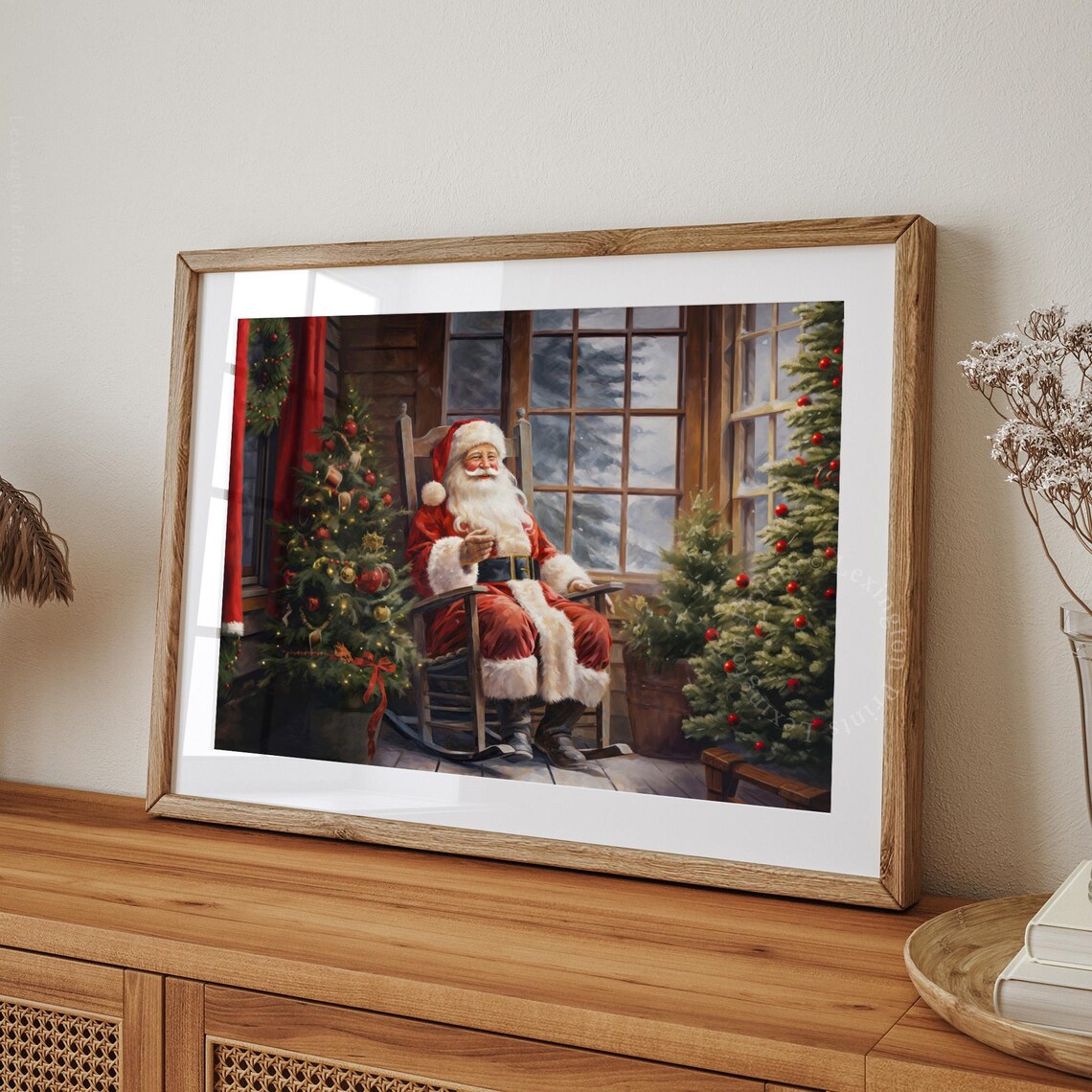 Vintage Santa Rocking Chair Cozy Porch Christmas Scene Poster - Image 8