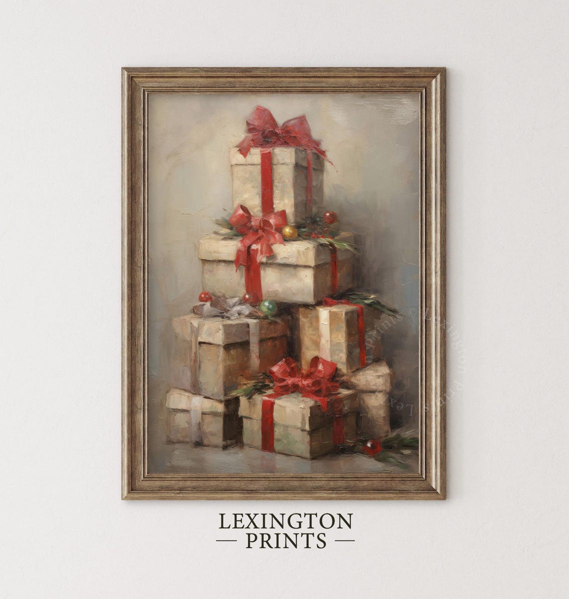 Stacked Christmas Gift Boxes with Red Bows Holiday Decor Poster - Image 5