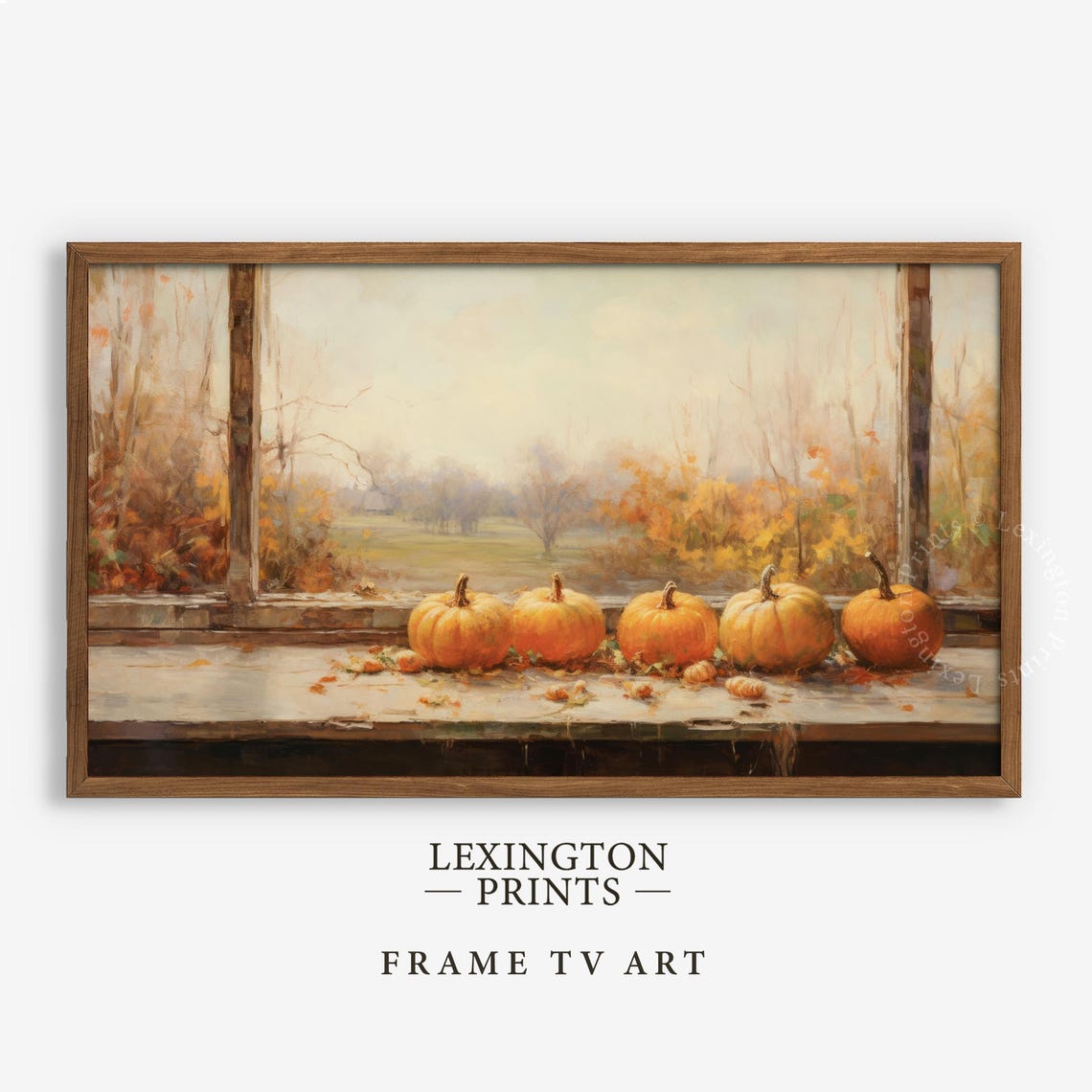 Five Pumpkins on Window Sill Autumn View Frame TV Art Fall Print - Image 5