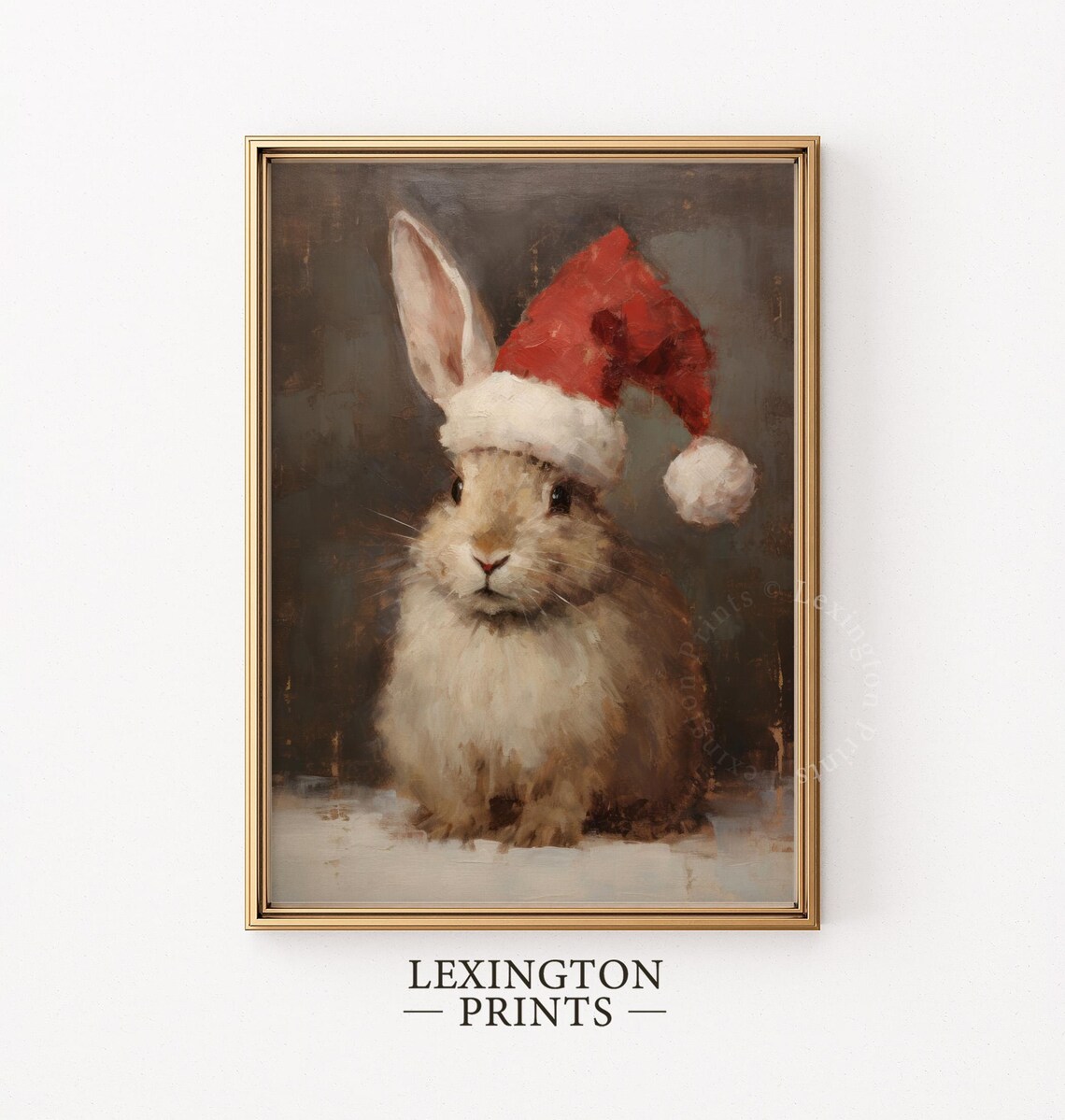 Cute Bunny Wearing Santa Hat Christmas Animal Portrait Art Print - Image 5