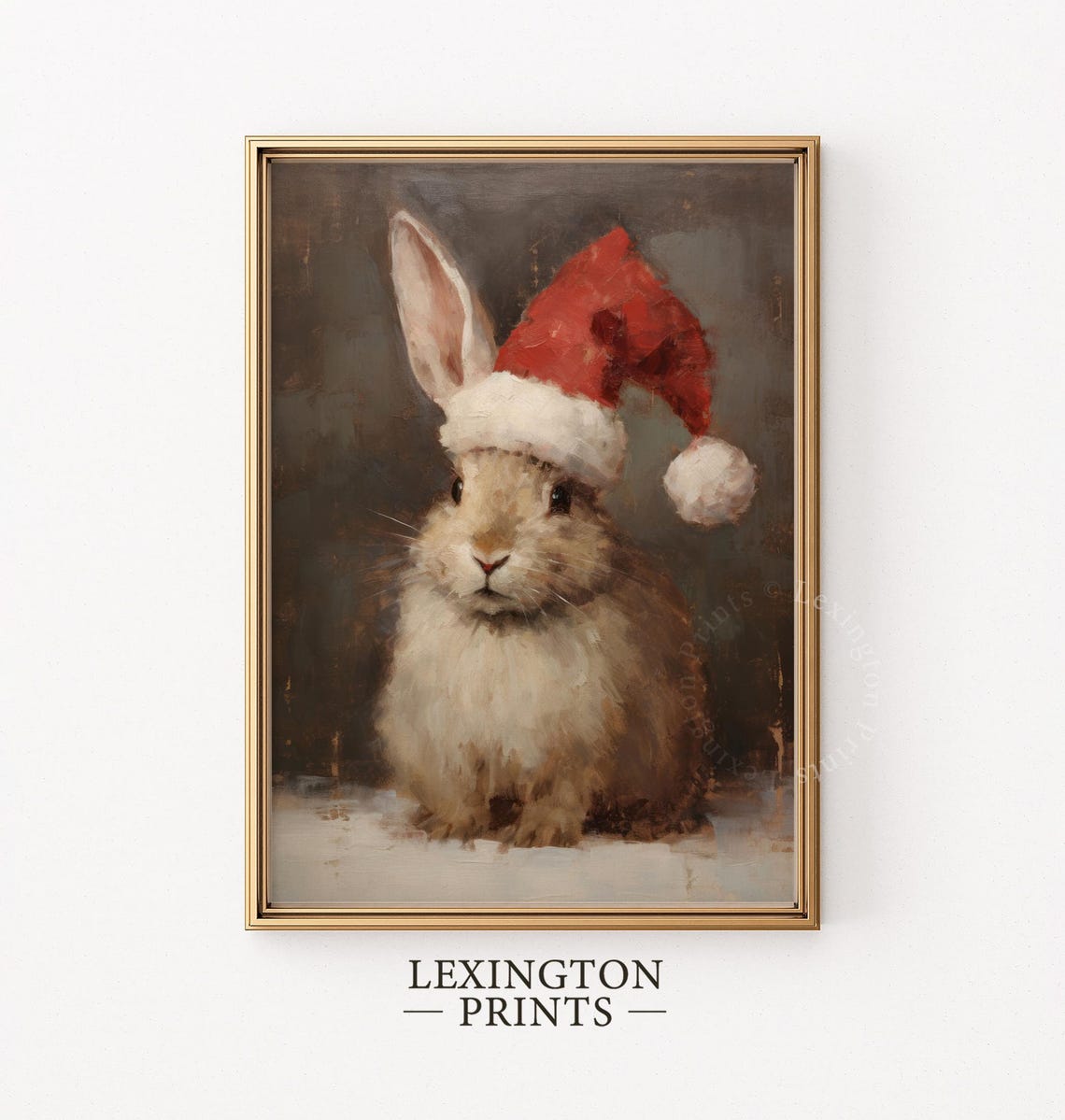 Vintage Christmas Wall Art Bunny Christmas Bunny Painting Winter Rabbit Oil Painting Pet Painting Bunny Hat Santa Christmas Decor Cute 226 - Image 5