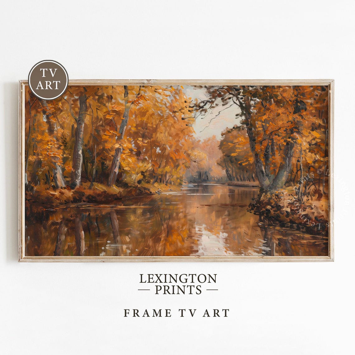 Golden Fall River Landscape with Autumn Trees Frame TV Art Print