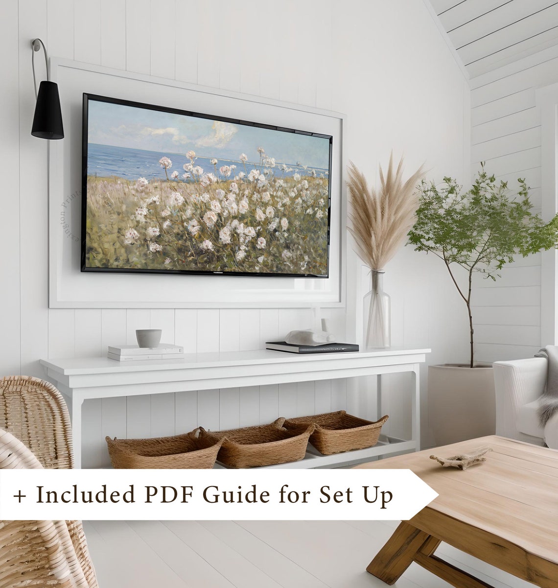 Coastal Wildflowers White Blossoms Sea Horizon Summer Frame TV Poster - Image 8