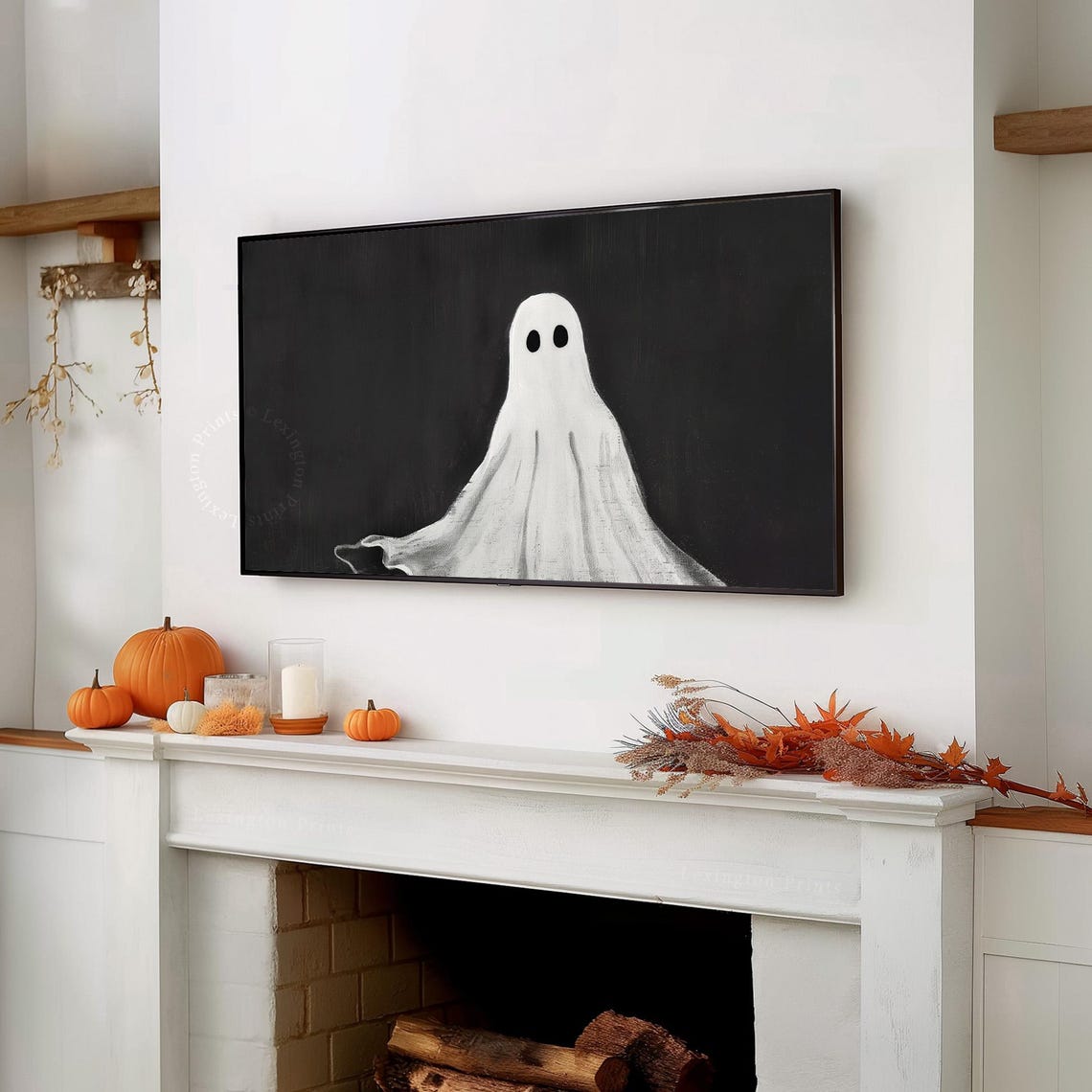 Spooky Ghost Halloween Frame TV Art Black White Cute Art Poster - Image 7