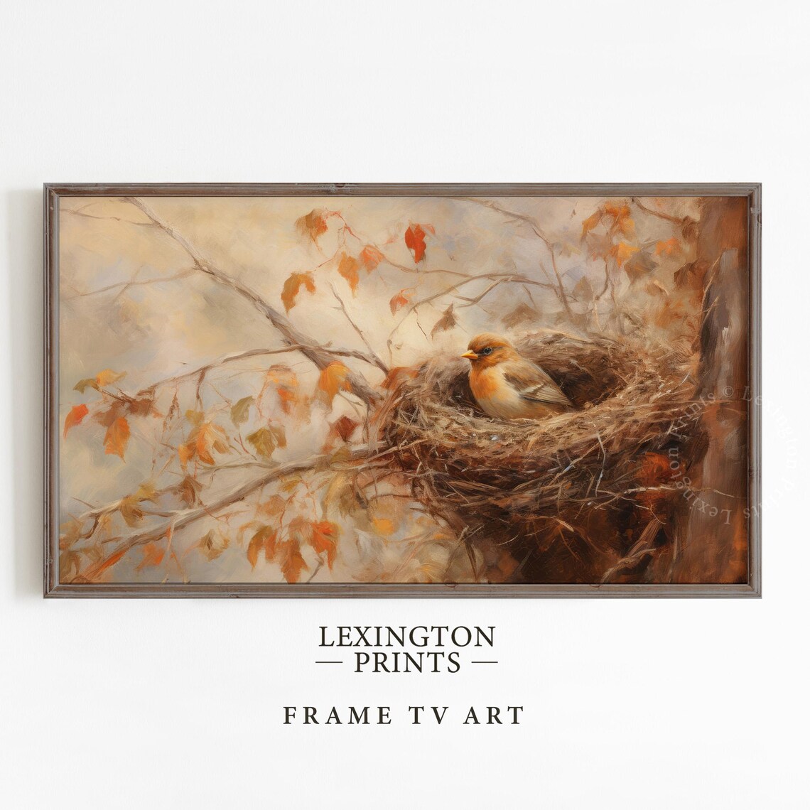Small Bird in Nest on Autumn Branch Frame TV Art Nature Print - Image 2