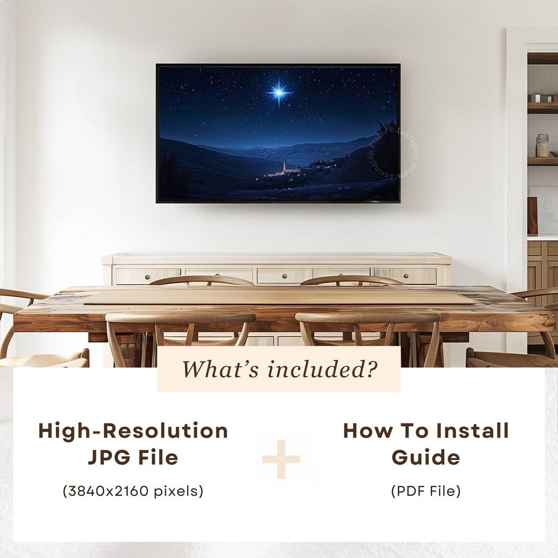 Star of Bethlehem over Night Hills Village Christian Frame TV Poster - Image 5