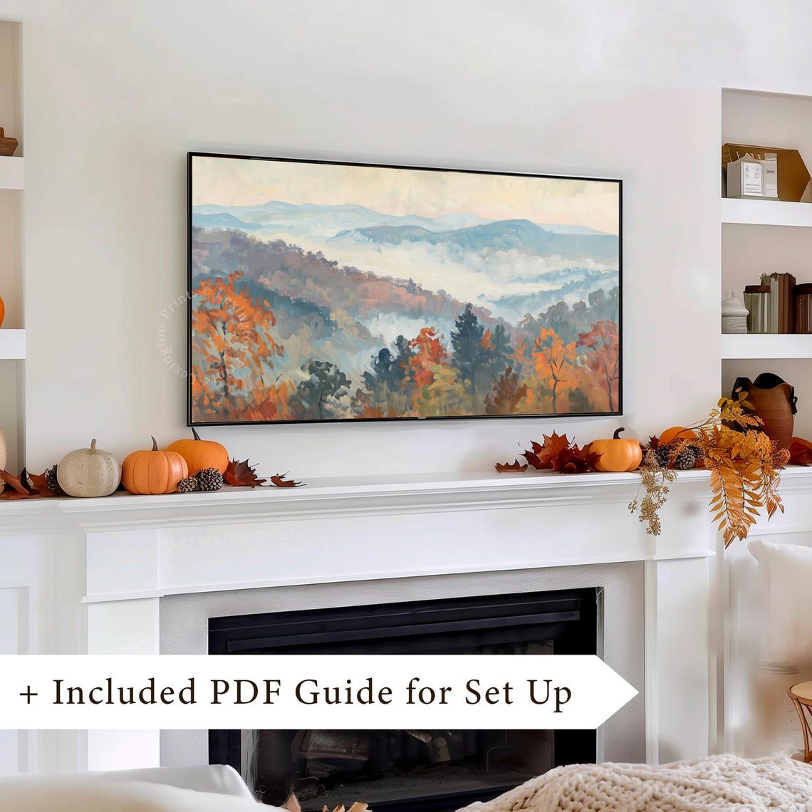 Foggy Fall Mountains with Orange Autumn Trees Frame TV Art Print - Image 8