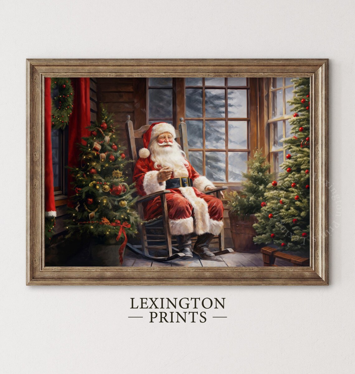 Vintage Santa Rocking Chair Cozy Porch Christmas Scene Poster - Image 3