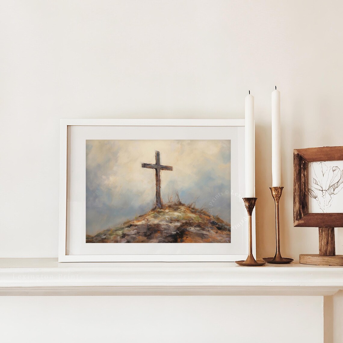 Wooden Cross on a Rocky Hill Vintage Religious Painting Poster - Image 7