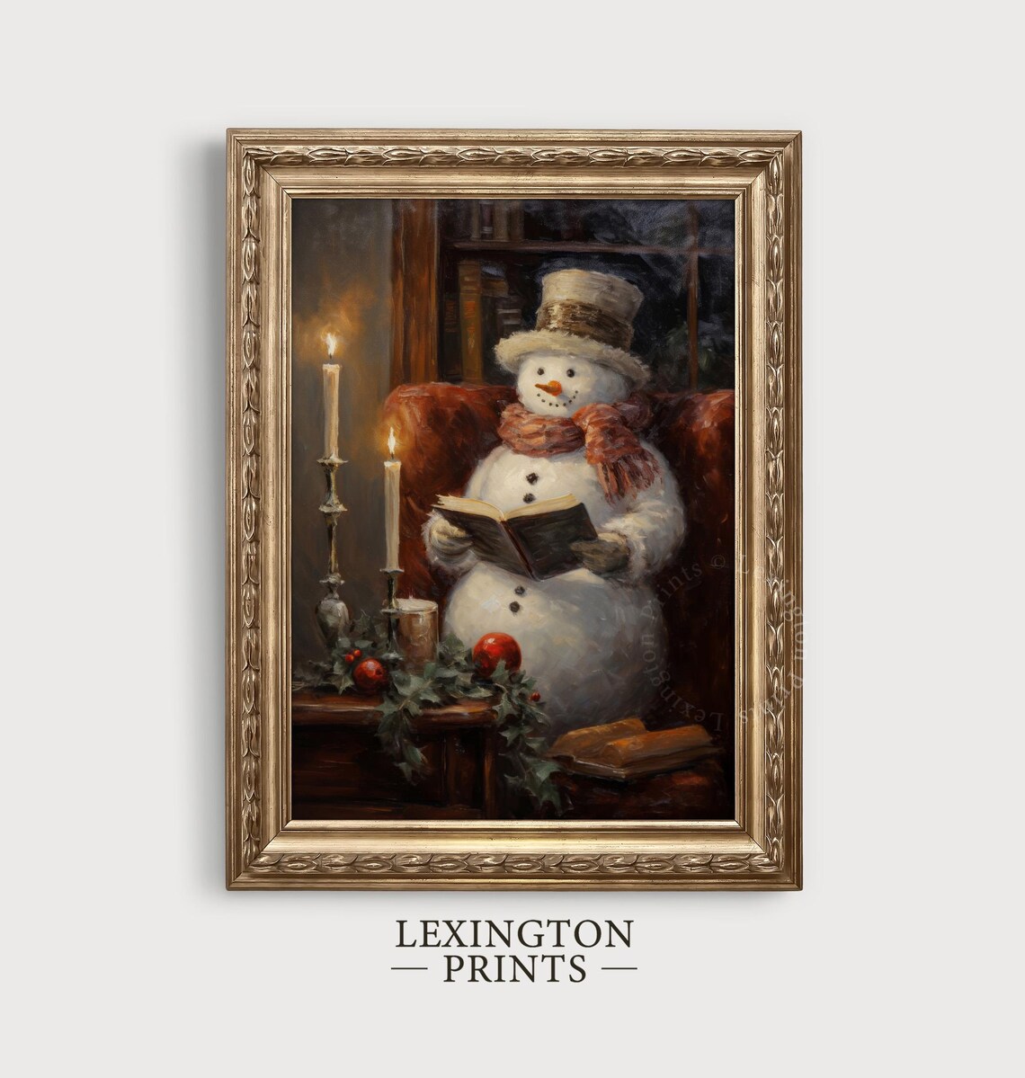 Art Vintage Christmas Wall Art Snowman Reading Book Art Print Christmas Oil Painting Snowman Decor Academia Christmas Decor Winter Print 238 - Image 4