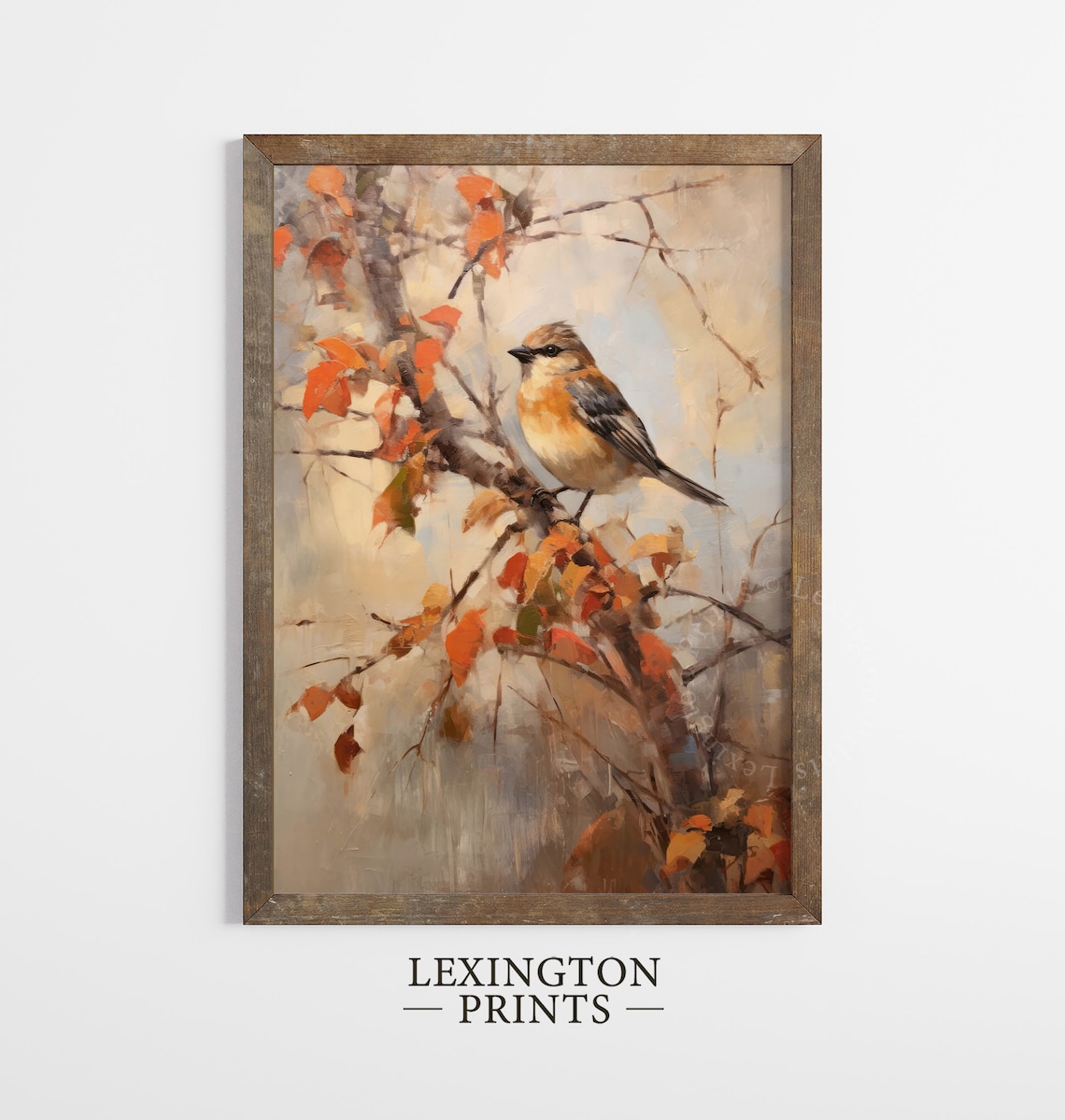 Autumn Songbird Orange Leaves Branch Vintage Bird Painting Poster - Image 8
