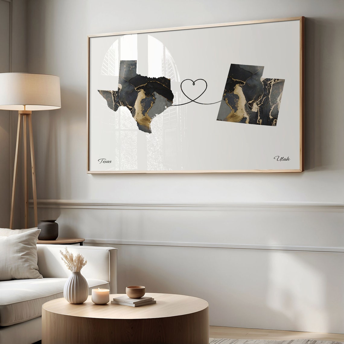 Texas To Utah Heart Linked Marble Map Love Connection Poster - Image 2