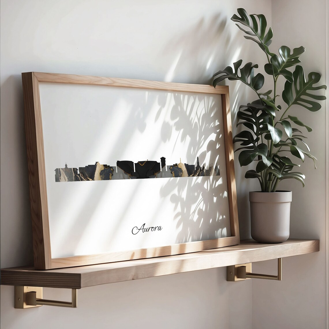Aurora Luxury Black Gold Marble City Skyline Silhouette Poster - Image 3
