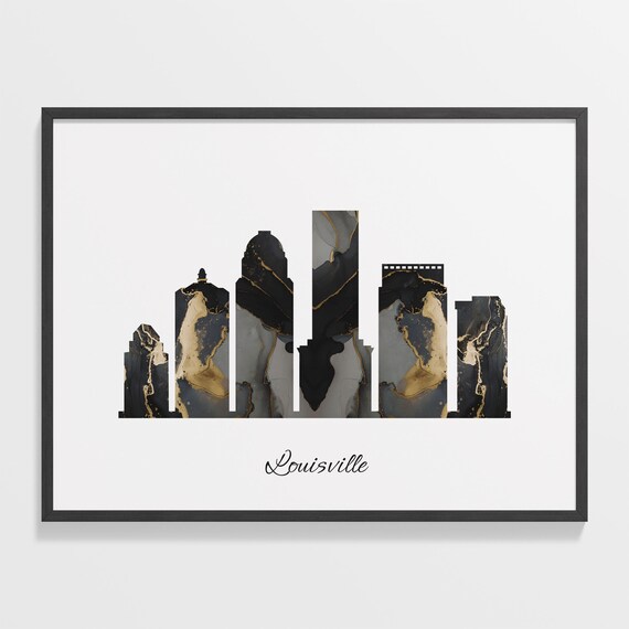 Louisville Luxury Black Gold Marble City Skyline Silhouette Poster