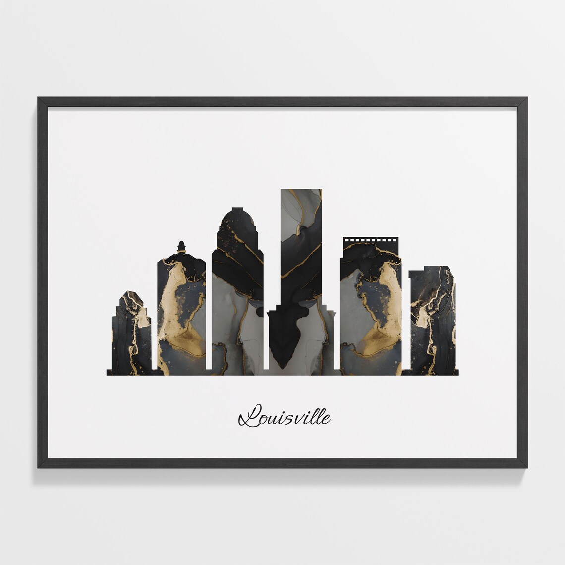 Louisville Luxury Black Gold Marble City Skyline Silhouette Poster