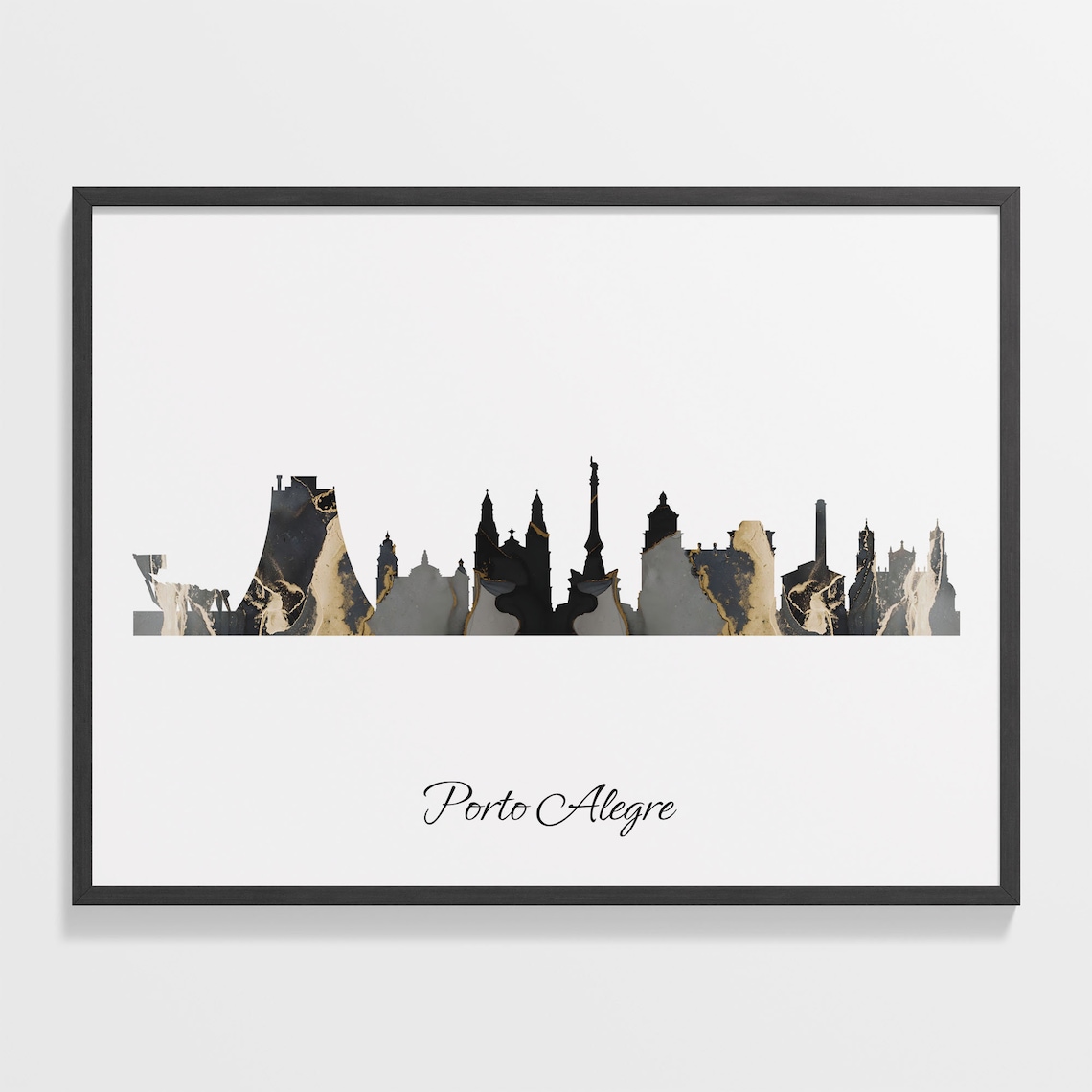 Porto Alegre Skyline Black and Gold Marble Cityscape Art Poster