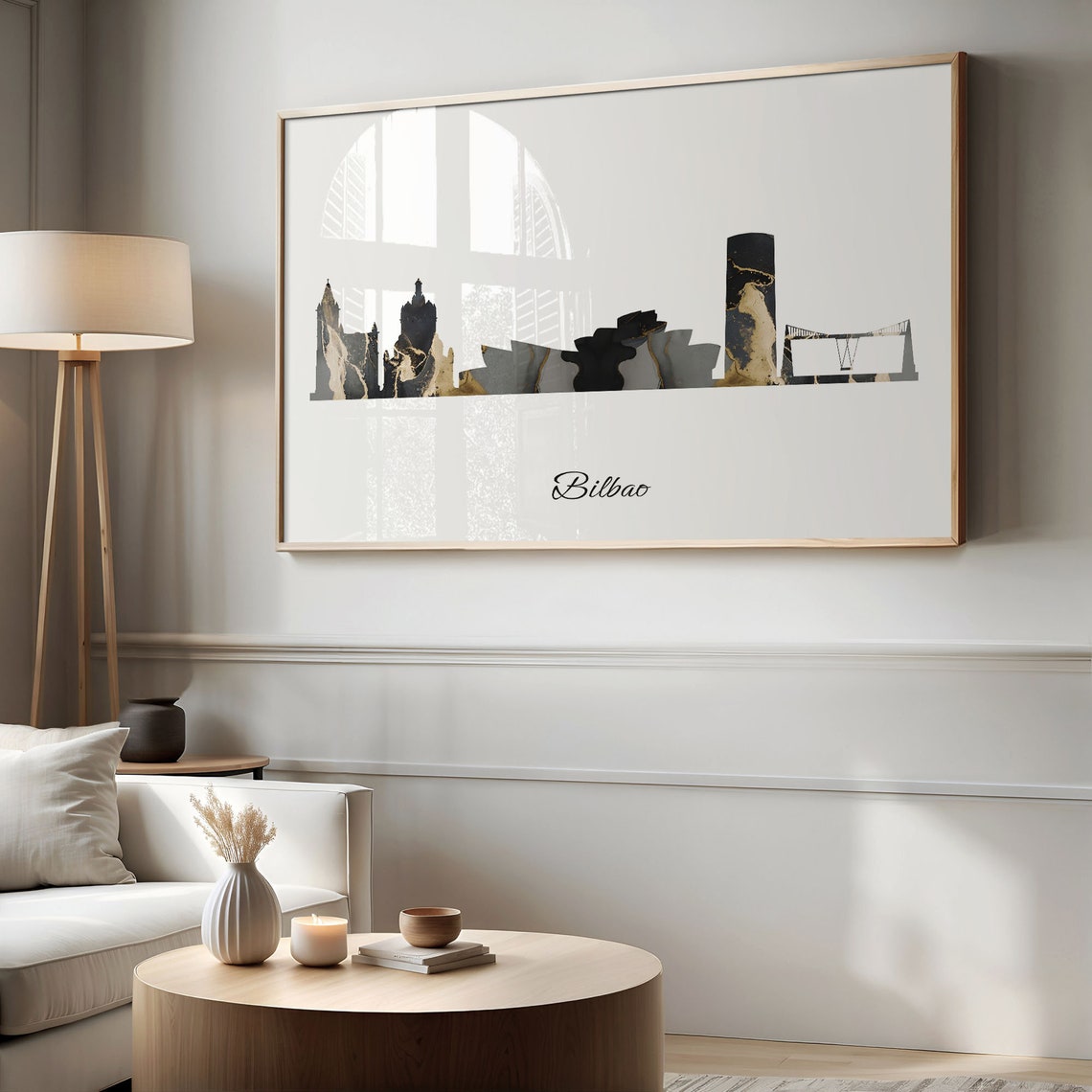 Bilbao Luxury Black Gold Marble City Skyline Silhouette Poster - Image 2