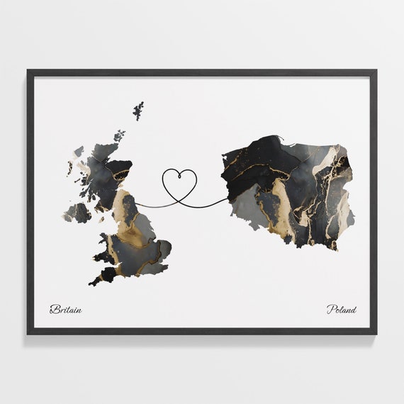 Britain To Poland Map Poster, Travel Print