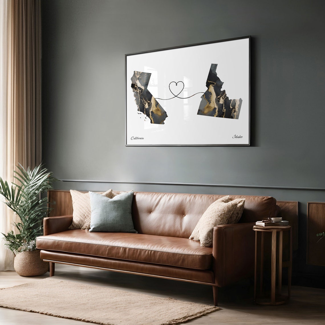 California and Idaho Black and Gold Marble Two States Map Poster - Image 2