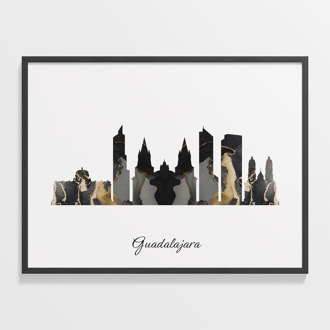Guadalajara Luxury Black Gold Marble City Skyline Silhouette Poster