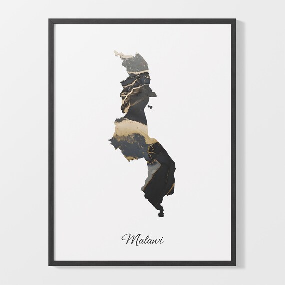 Malawi Black and Gold Marble Country Map Elegant Decor Poster
