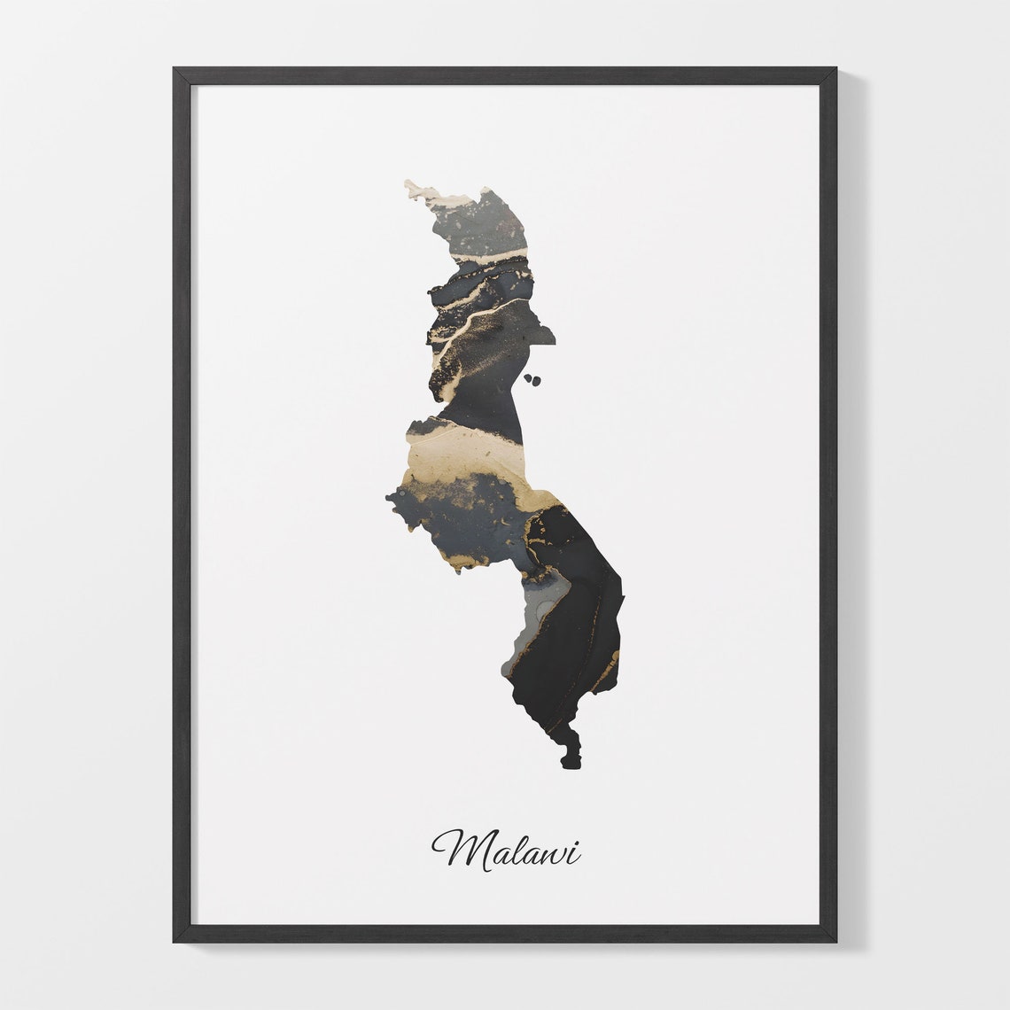 Malawi Black and Gold Marble Country Map Elegant Decor Poster