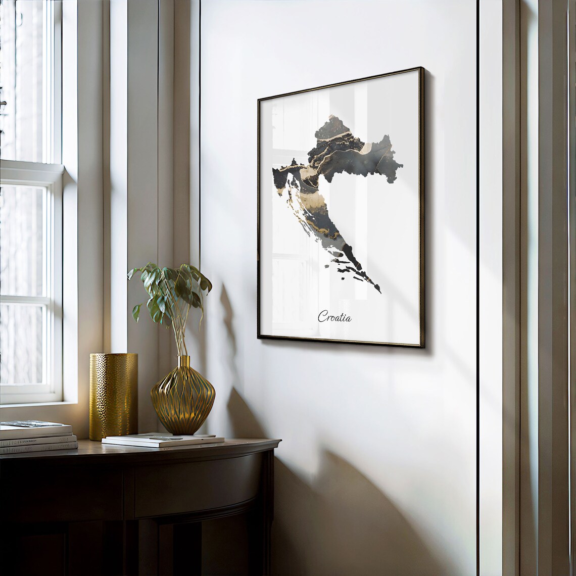 Croatia Map Poster, Elegant Black and Gold Print - Image 3