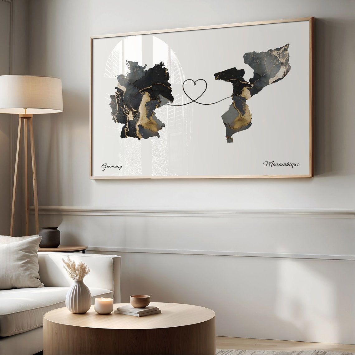Germany and Mozambique Marble Heart Map Long Distance Love Poster - Image 2
