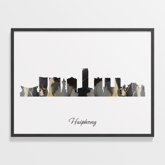 Haiphong Skyline Marble Cityscape Black and Gold Travel Poster