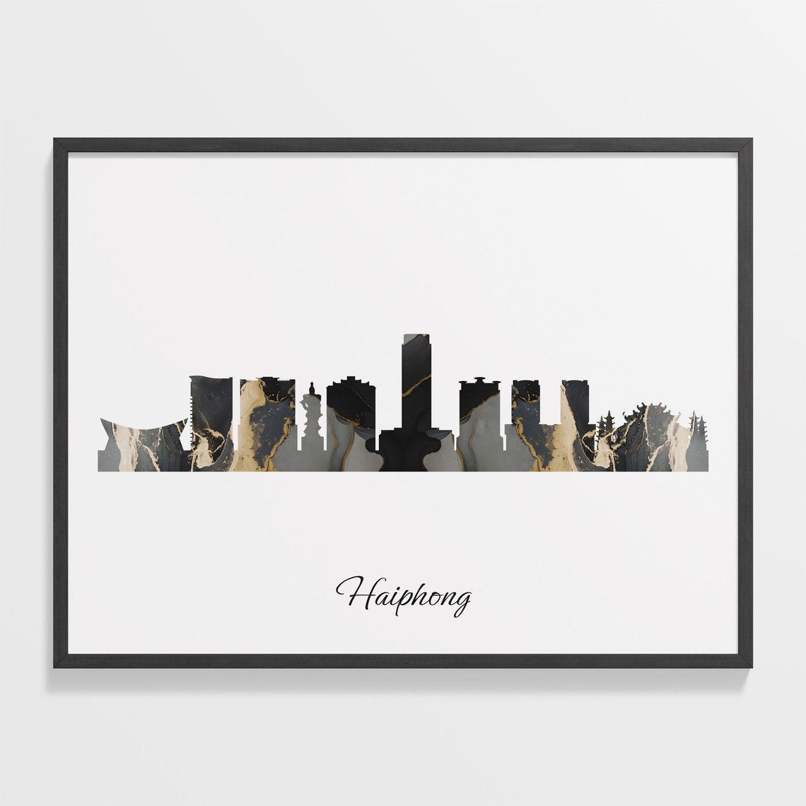 Haiphong Skyline Marble Cityscape Black and Gold Travel Poster