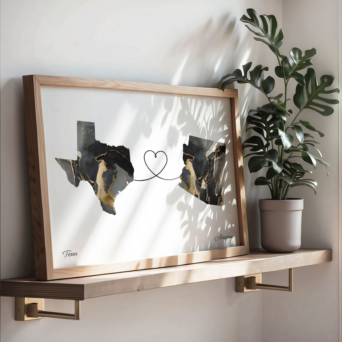 Texas To Arizona Marble Two-Countries Map Travel Poster - Image 3