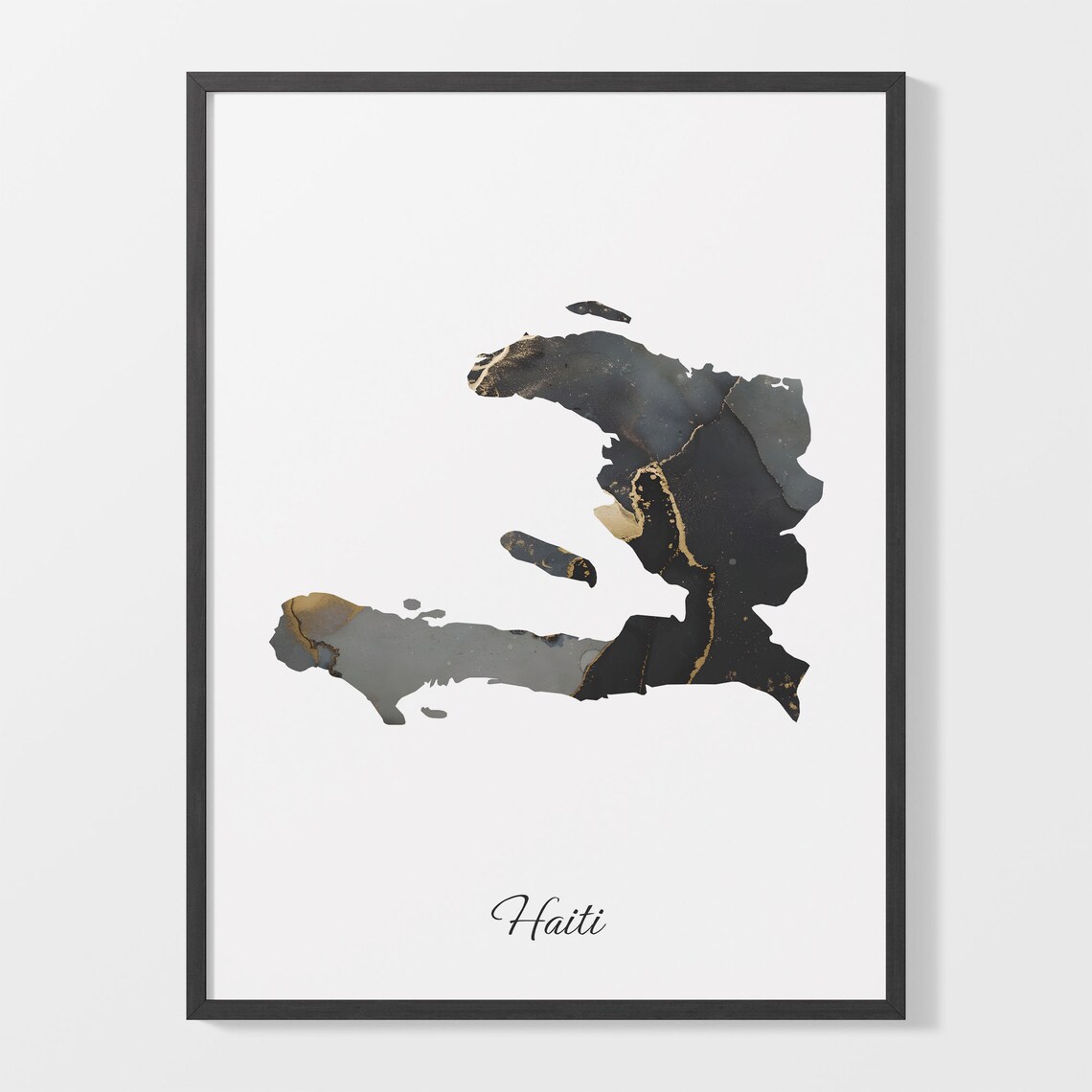 Haiti Elegant Map Art Print, Black And Gold