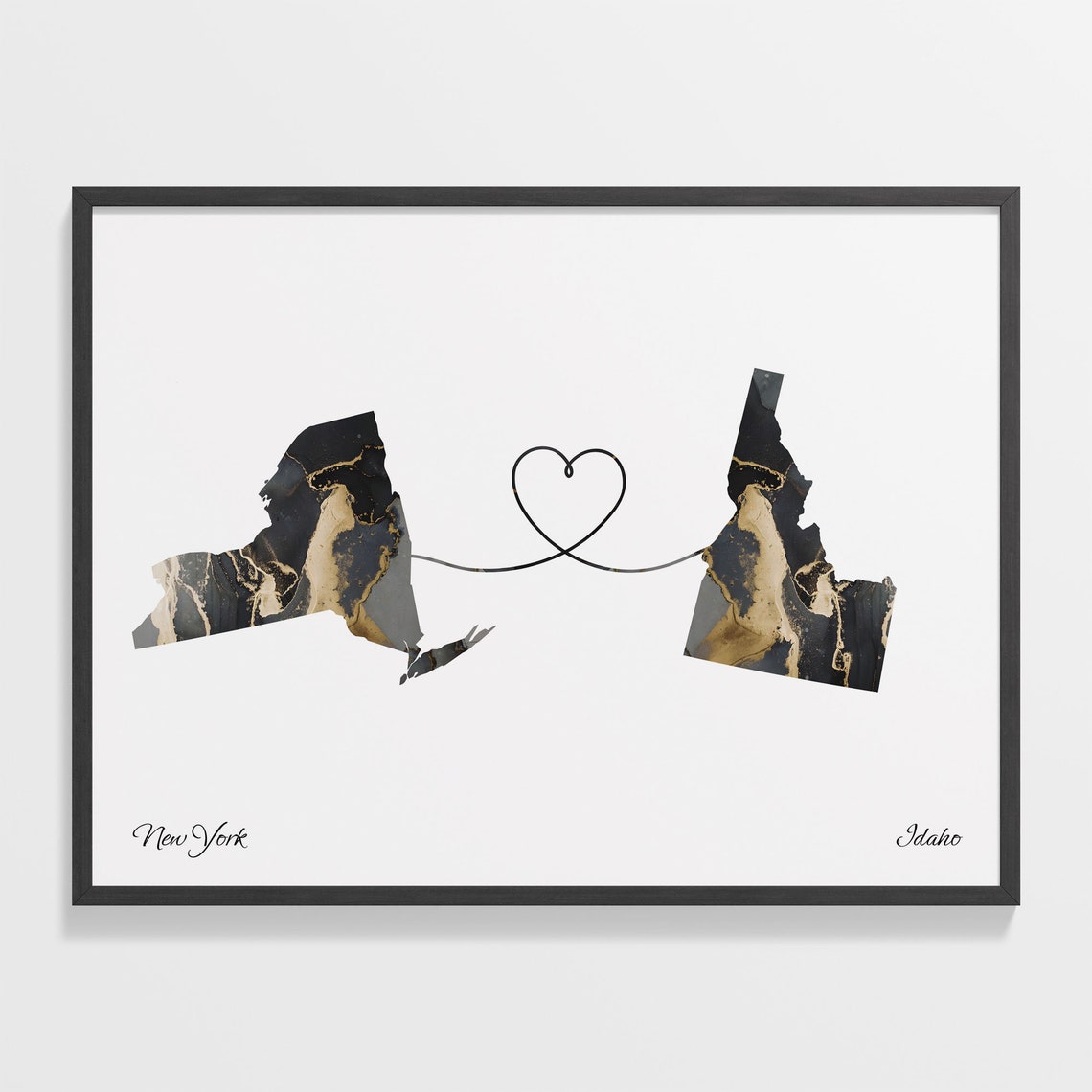 New York Idaho Marble State Map Poster Heart Line Moving Gift