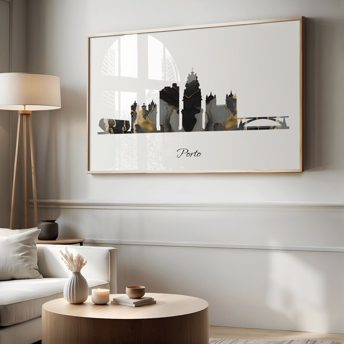 Porto Portugal Black Gold Marble Skyline Bridge Church Silhouette Poster - Image 2