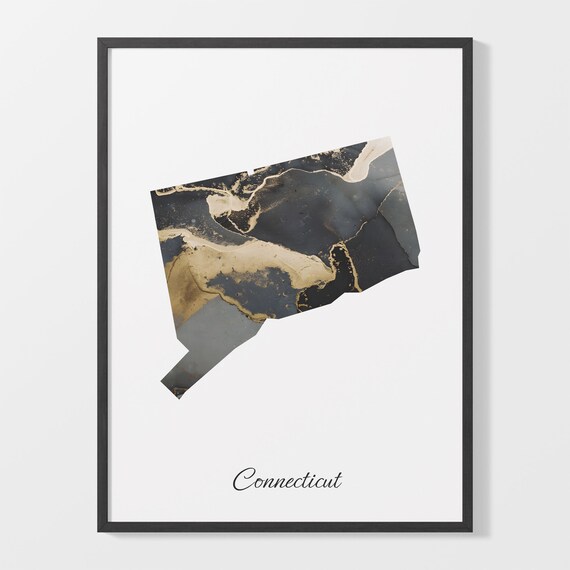Connecticut Black and Gold Marble State Map Silhouette Minimalist Poster