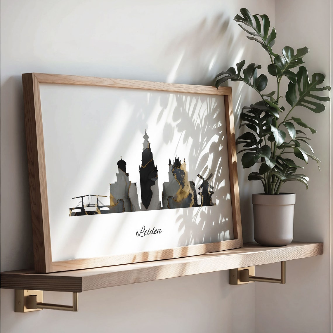 Leiden Luxury Black Gold Marble City Skyline Silhouette Poster - Image 3
